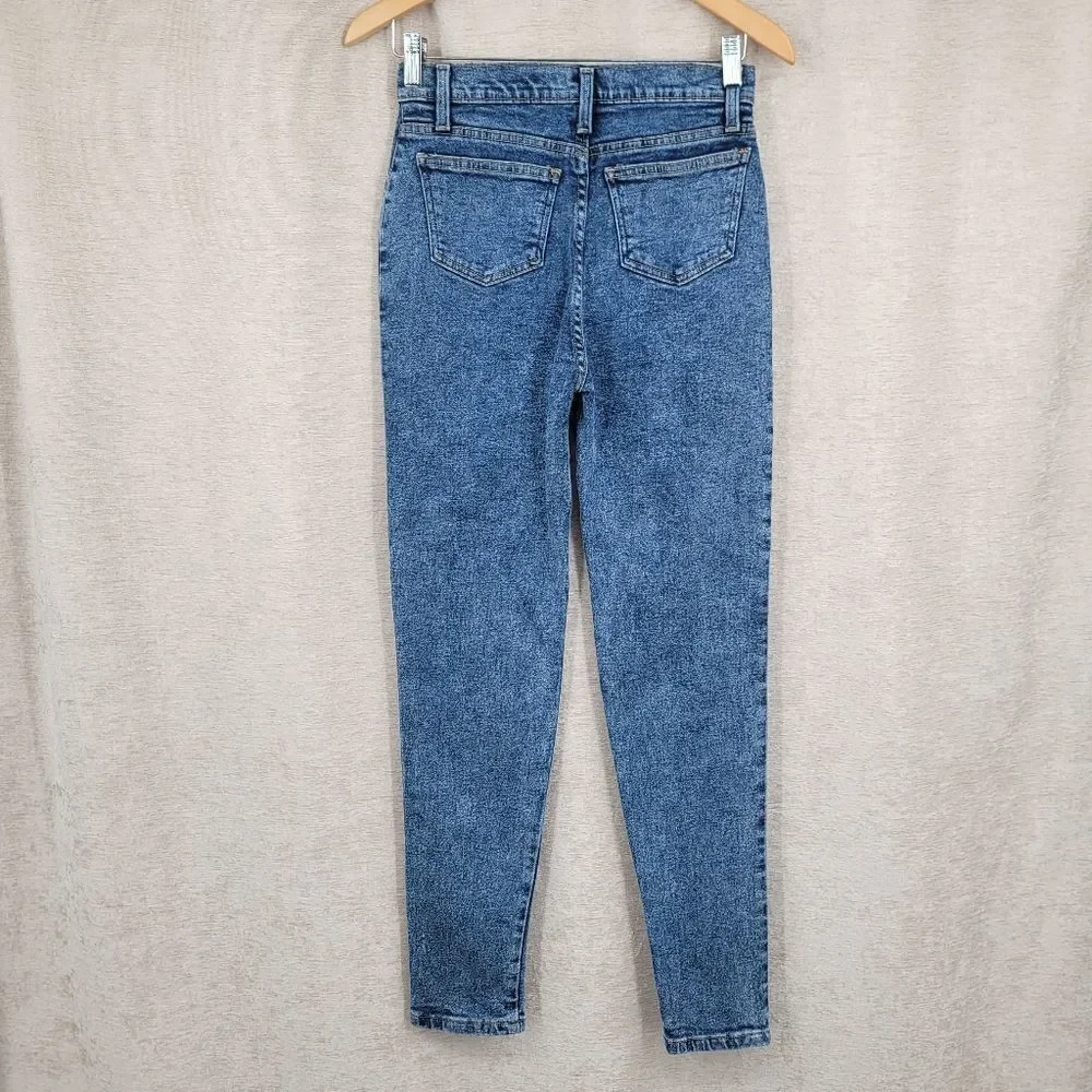 X-AM Jeans Vintage Acid Wash Women's Blue Jeans Stretch High Rise Skinny Mom